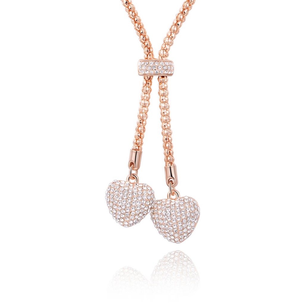 Puffy Heart Lariat Fashion Necklace In Rose